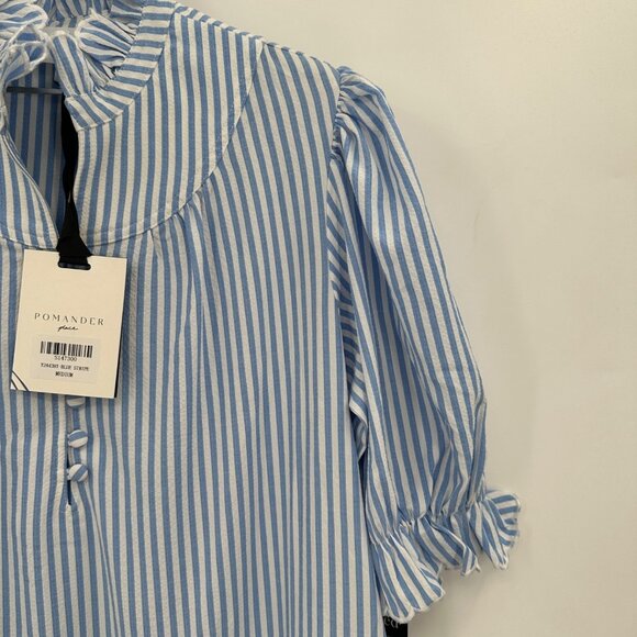 Pomander Place by Tuckernuck Blue Stripe Selena Maxi Dress sz M Puff Sleeve NWT - Picture 3 of 8